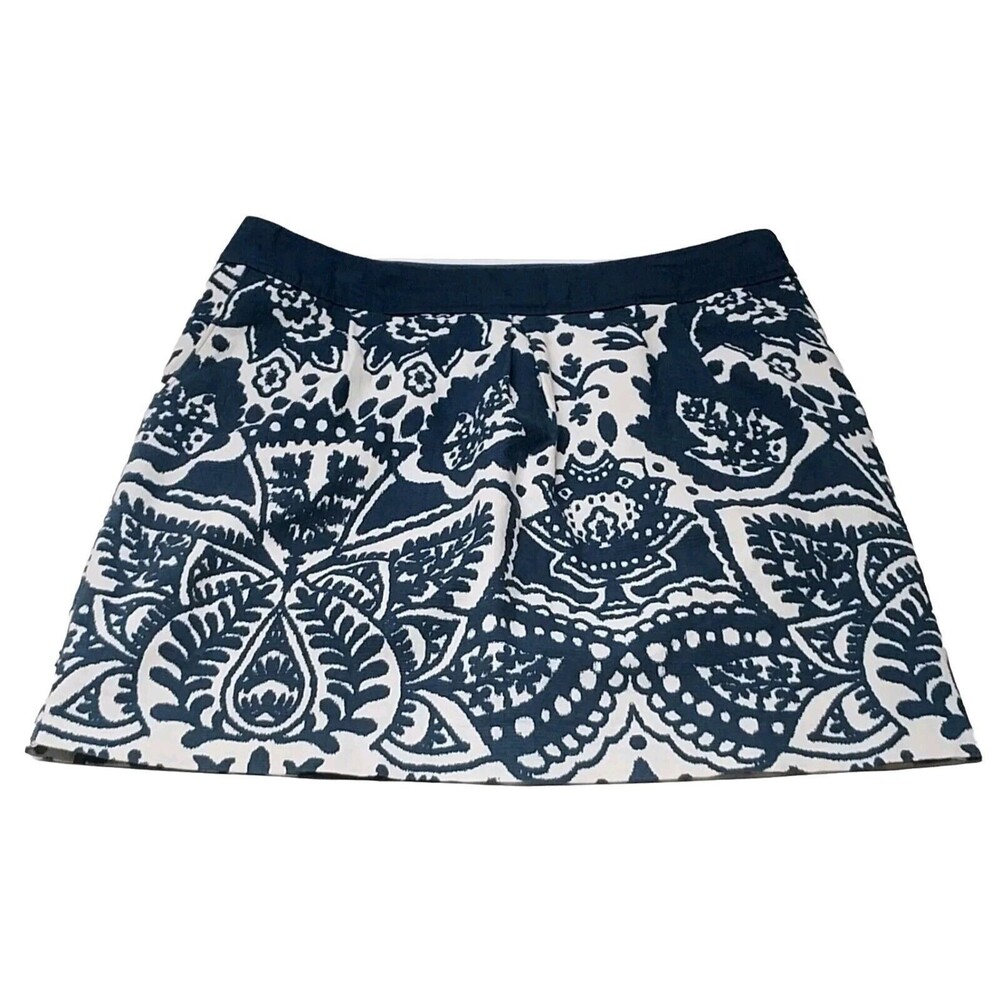 Merona Womens Size 10 Blue Cream Skirt Side Zip Cotton Blend EUC Boho Cute Chic